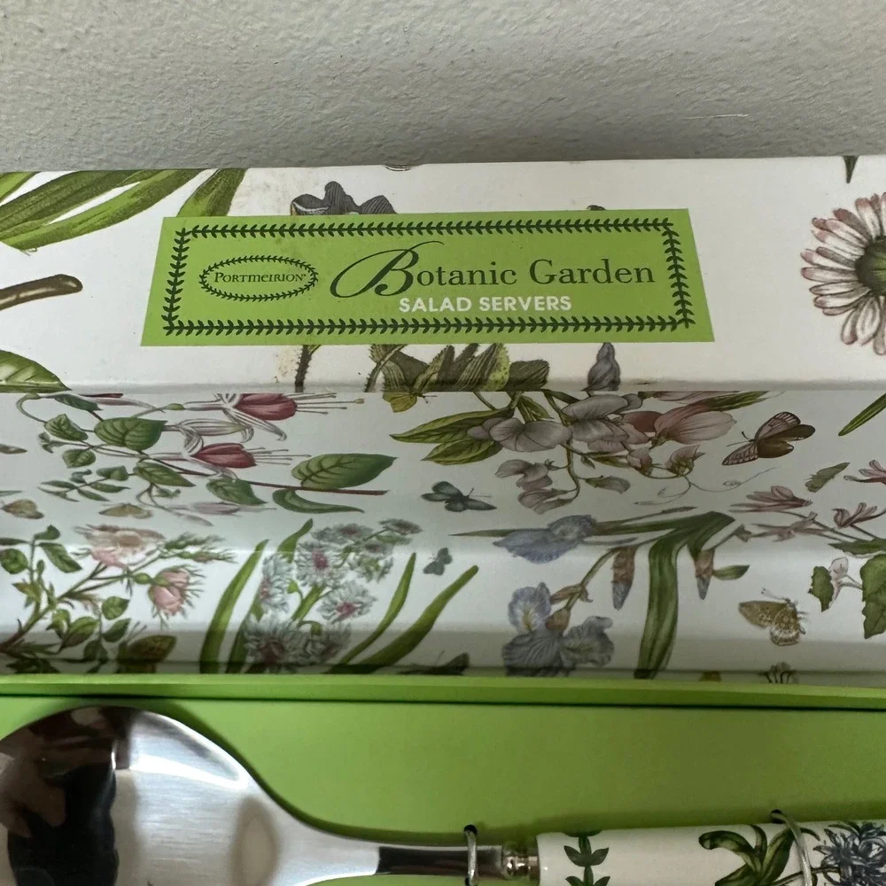 Portmeirion Botanic Garden Salad Server Set 2pc Stainless Ceramic BG1107 Boxed